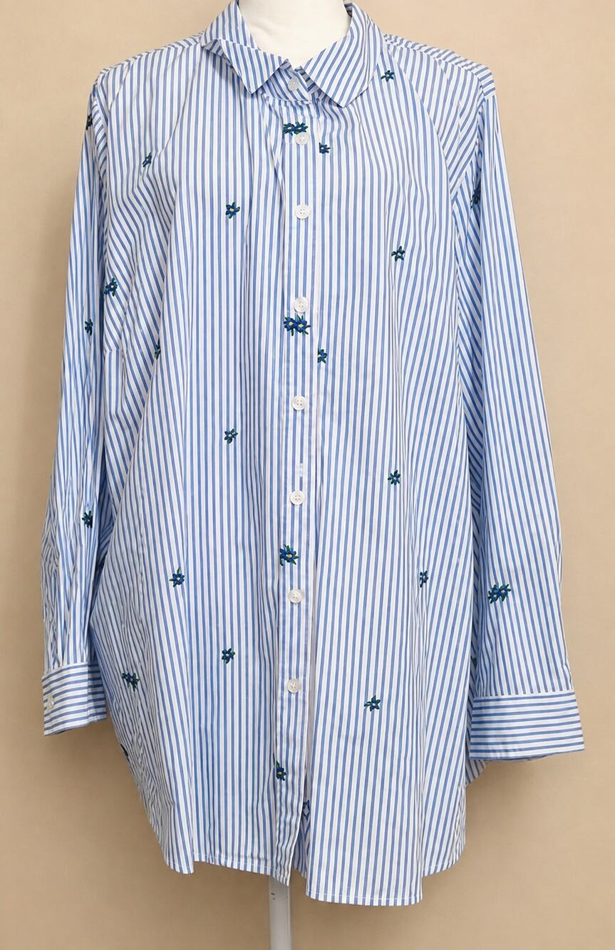 Woman Within 2X 26/28 Embroidered Striped Cotton Tunic Button Up Shirt NWOT